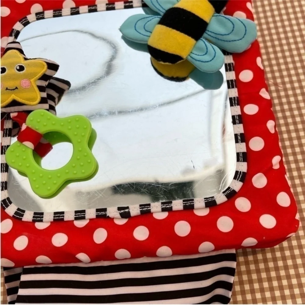 Tummy‎ time mirror/Lamaze puppy squeaker/ IKEA colorful mobile